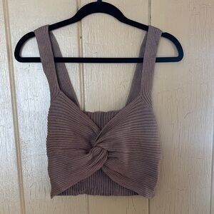 Knit Brown Knotted Ribbed Crop Top